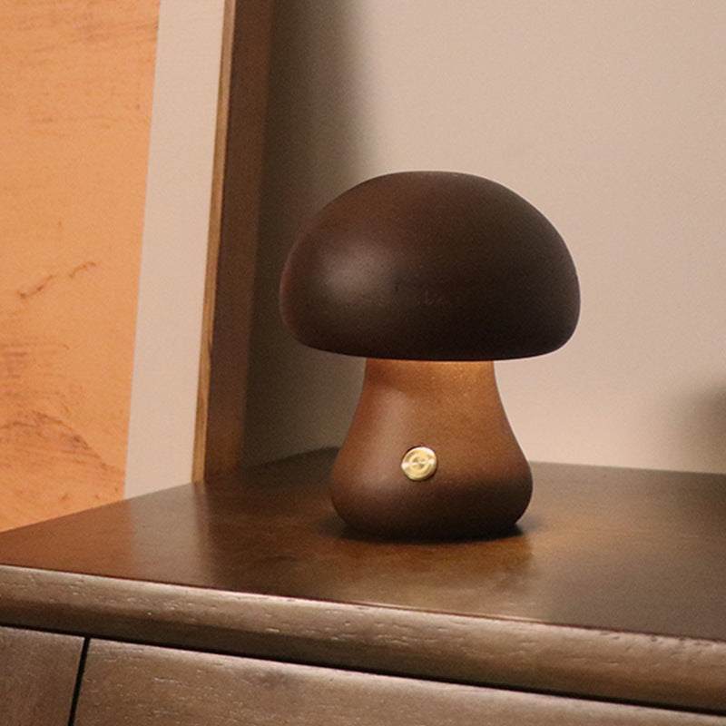 Wooden Mushroom LED Night Light – Touch Table Lamp