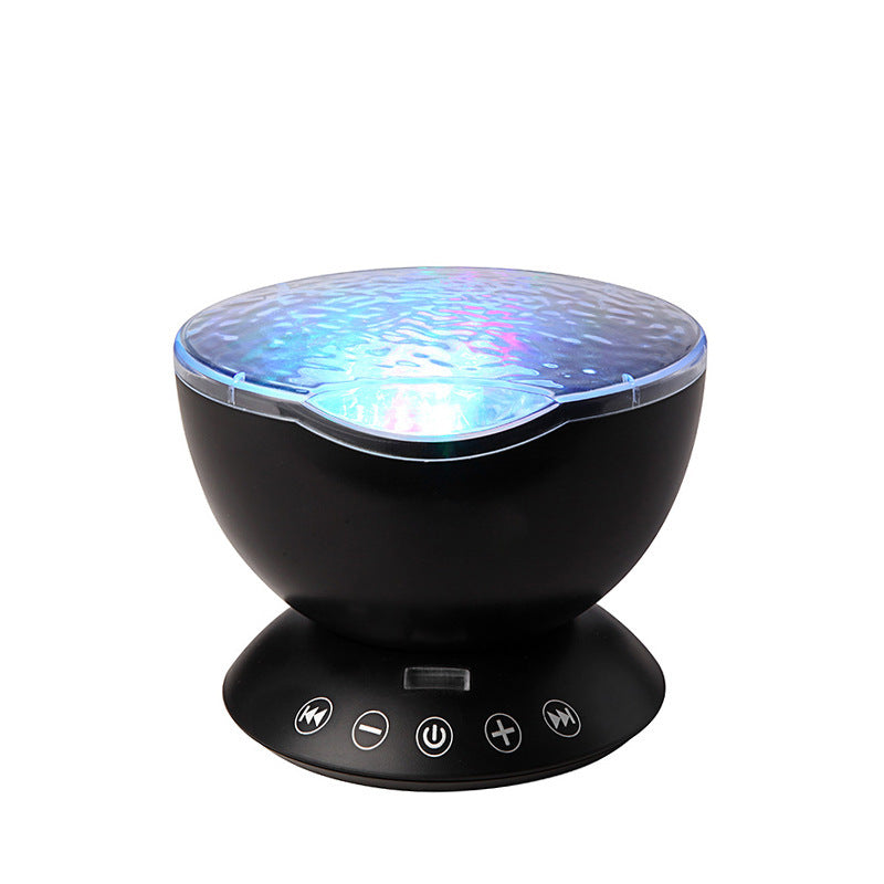 Black night light with colorful LED display on a white background