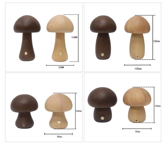 Wooden Mushroom LED Night Light – Touch Table Lamp