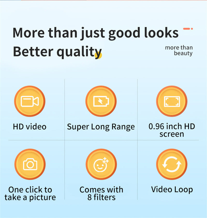 Product feature list with icons and text on a light blue background