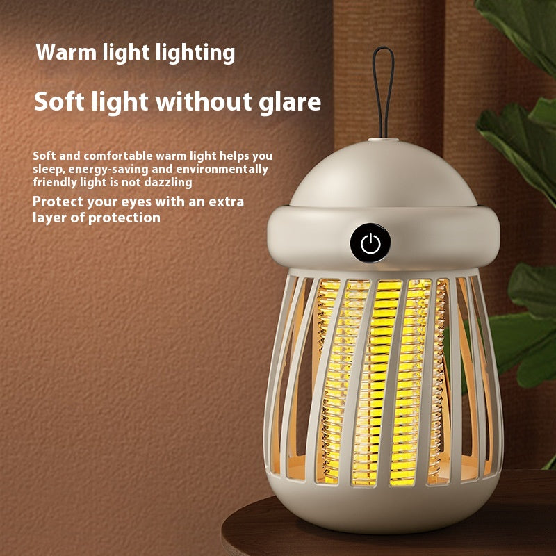 White lamp with warm light on a brown background