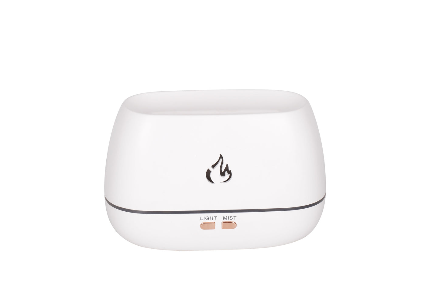 White humidifier with flame icon on a white background