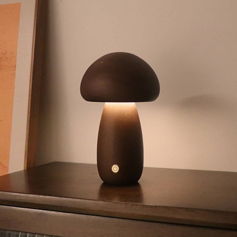Wooden Mushroom LED Night Light – Touch Table Lamp