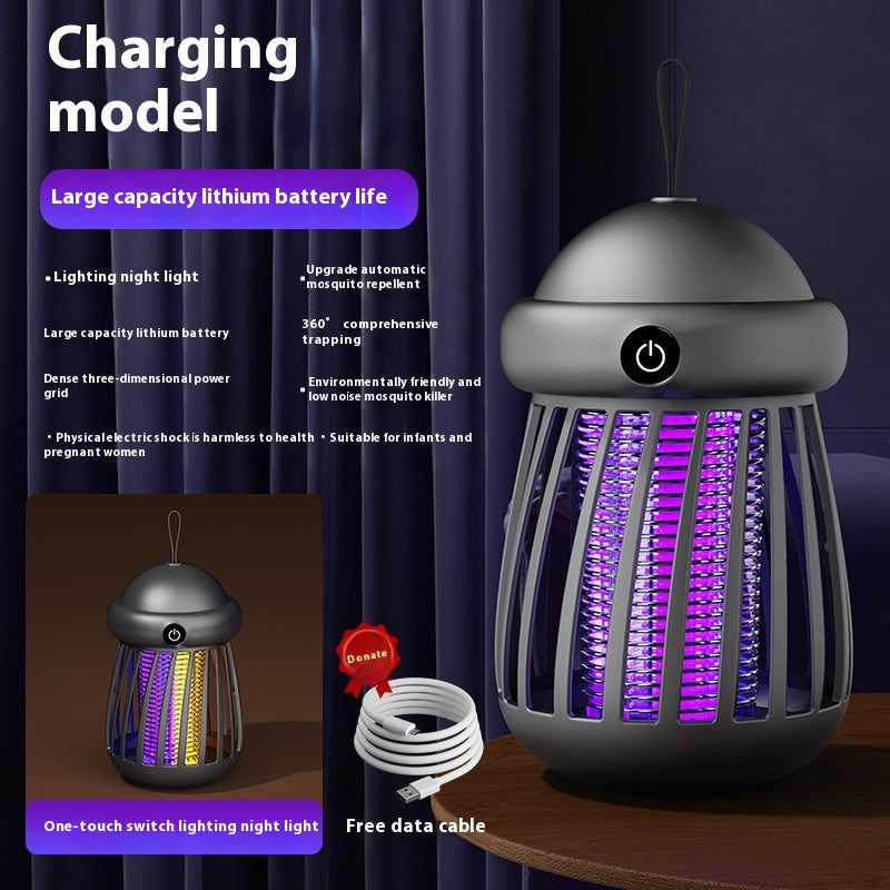 Mosquito repellent lamp with charging cable on a dark background