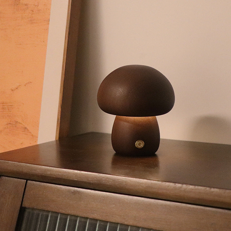 Wooden Mushroom LED Night Light – Touch Table Lamp