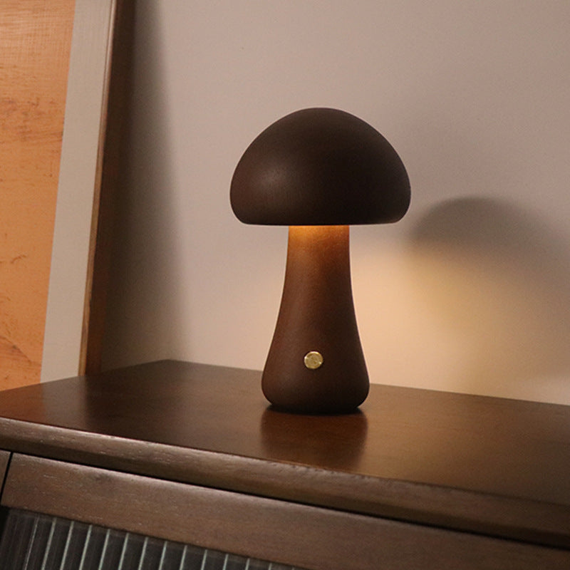 Wooden Mushroom LED Night Light – Touch Table Lamp