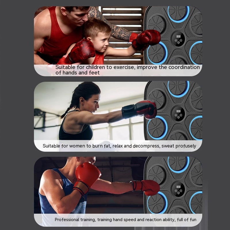 Three images showing people using a fitness device with text about its uses.