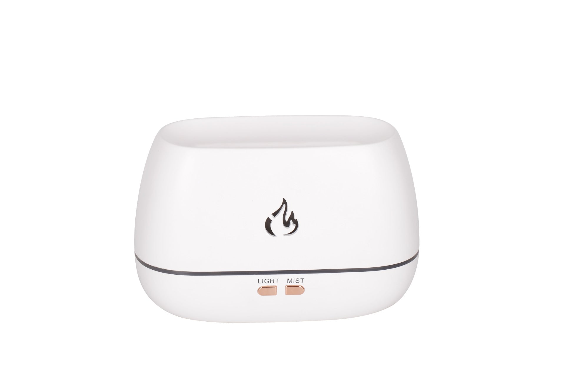 White humidifier with flame icon on a white background