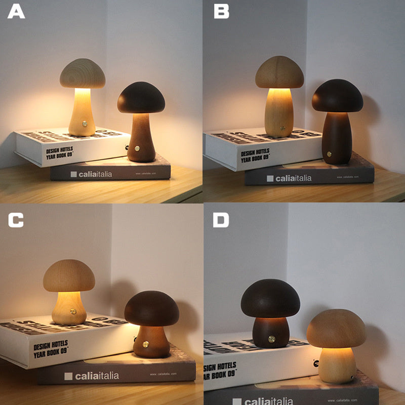 Two mushroom-shaped lamps on books with a neutral background