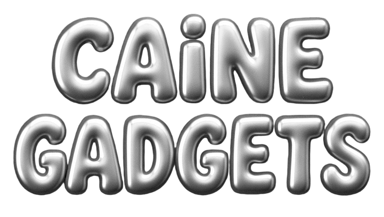 Metallic text 'CAiNE GADGETS' on a white background
